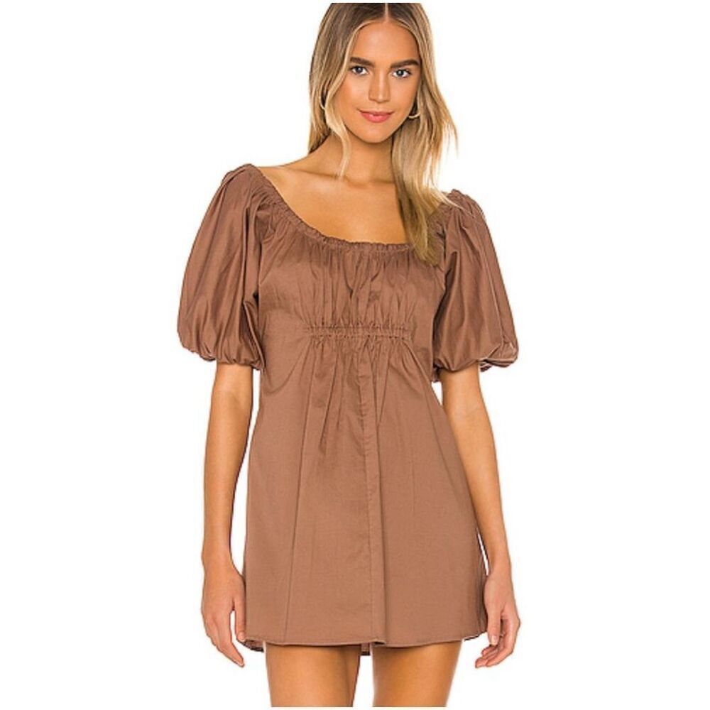 House of Harlow x REVOLVE Helena Puff Sleeve Mini Dress Mocha